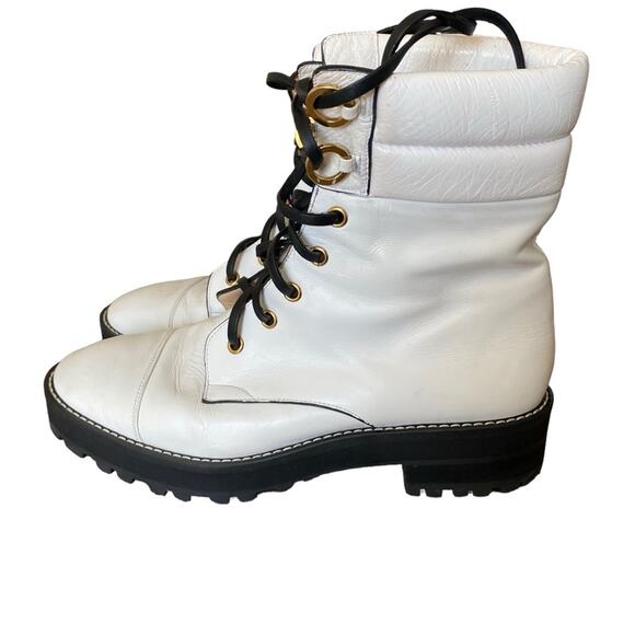 Stuart Weitzman Lexy Round Toe Leather Lace Up Moto Combat Ankle Boots size 8 - Picture 8 of 15